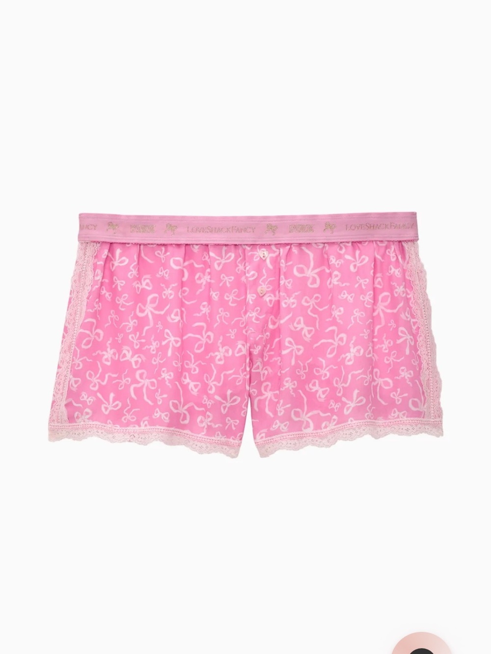 LoveShackFancy Pink Bow-Print Lace-Trim Sleep Shorts